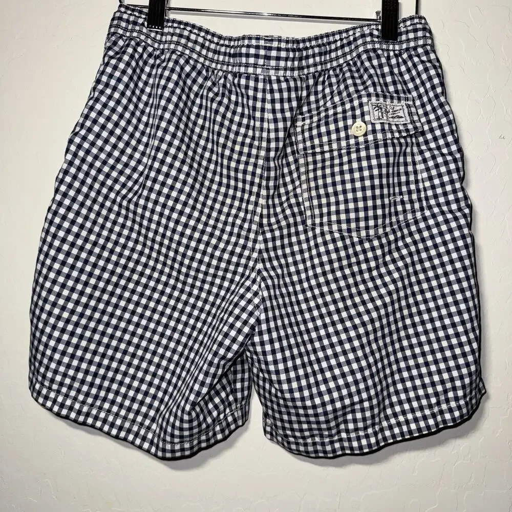 Polo Ralph Lauren Swim Short Size L (14-16) Blue White Gingham Drawstring Lined